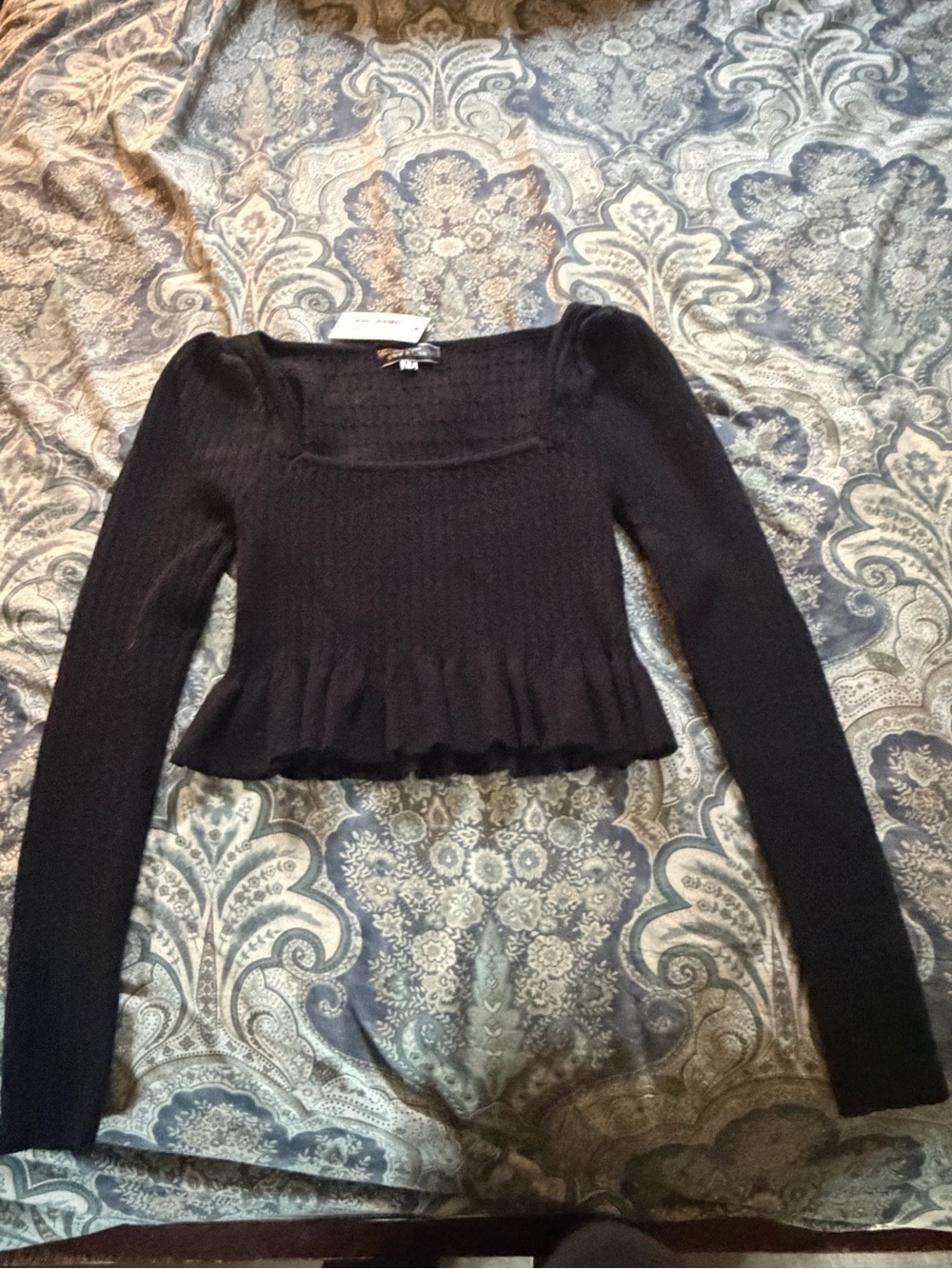 Blue Blush Black Knit Square-Neck Top
